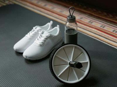 Close up of sneakers on a gym mat